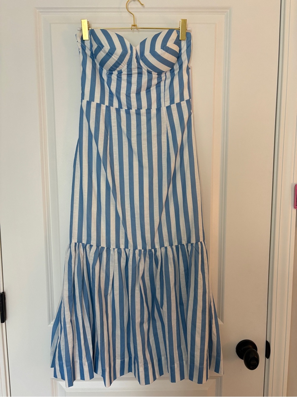 AQUA Blue and White Stripe Strapless Maxi Skirt